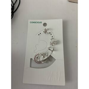 Trendy ear cuff and single earring set silver tone